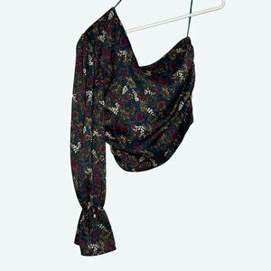 Vicolo‎ One-Shoulder Long Sleeve Multi Color Floral Blouse Cropped Size Small